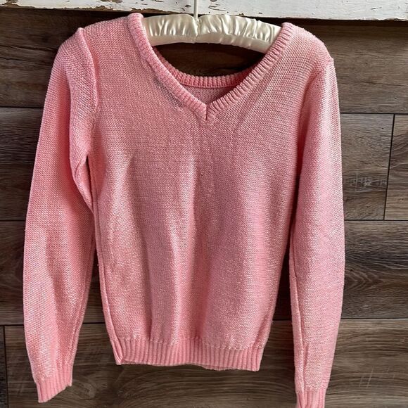 RETROSPECTIVE Women’s Pink Vneck Sweater  Size Small Barbiecore Coquette Girl - Picture 3 of 7